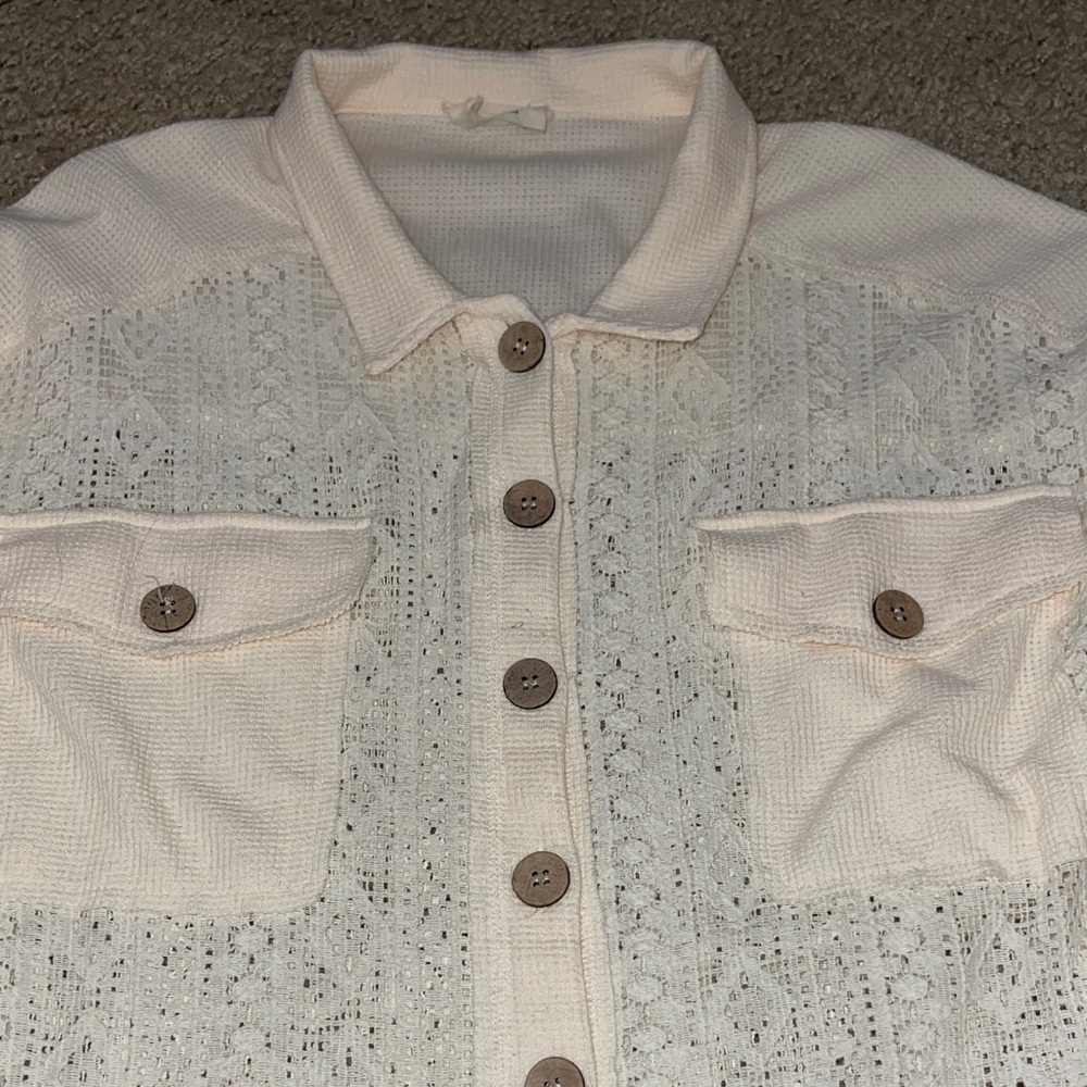 Cream Lace Button-Up Jacket - Picture 2 of 4